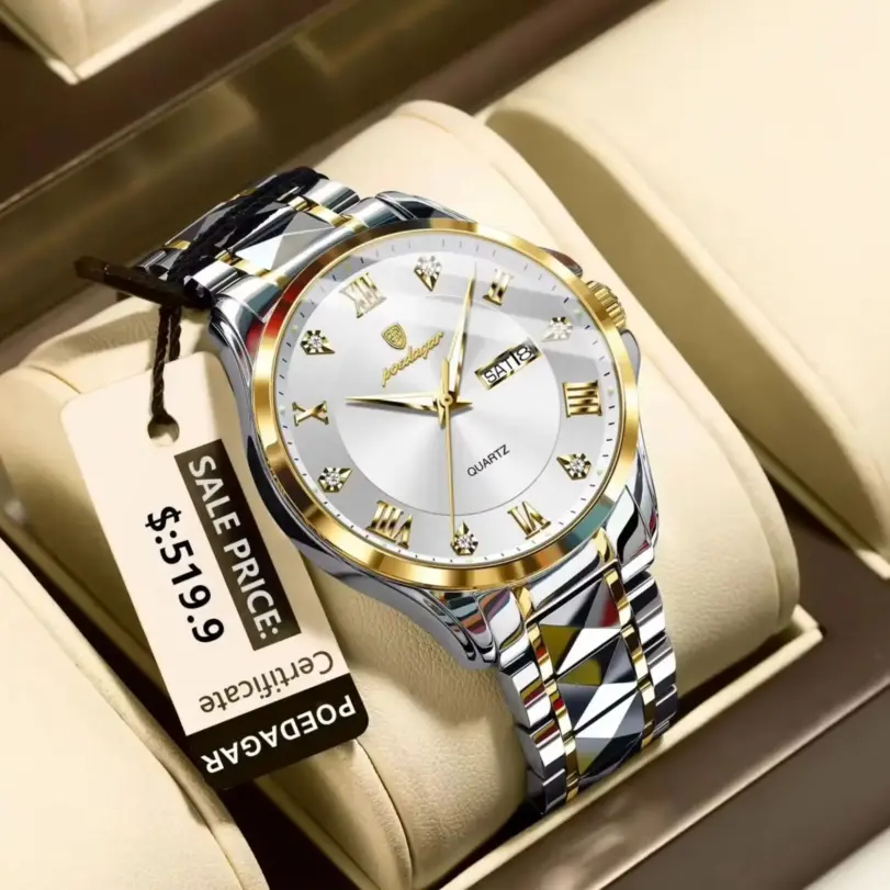 POEDAGAR, Reloj militar a la moda para hombre, Reloj de pulsera resistente al agua con fecha luminosa y semana para hombre, relojes de cuarzo de acero inoxidable para hombre, Reloj masculino 1