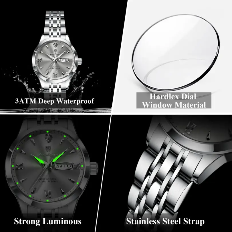 Reloj Original POEDAGAR para Mujer, Resistente al Agua, Luminoso, con Fecha y Día de la Semana, Reloj de Cuarzo de Acero Inoxidable para Mujer 4