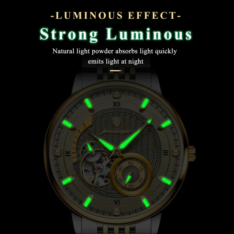 Reloj de Lujo para Hombre POEDAGAR, Reloj de Hombre Luminoso a Prueba de Agua, Tourbillon Hueco, Mecánico Automático, de Acero Inoxidable + Caja 3