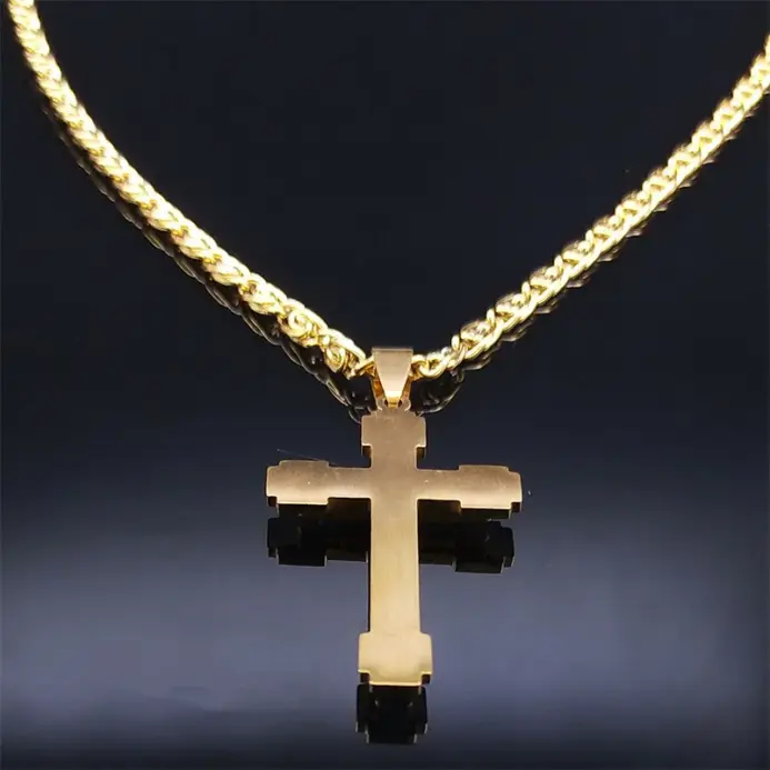 HNSP-colgante de collar con cruz de circón de lujo de acero inoxidable para hombres y mujeres, accesorios de joyería 2