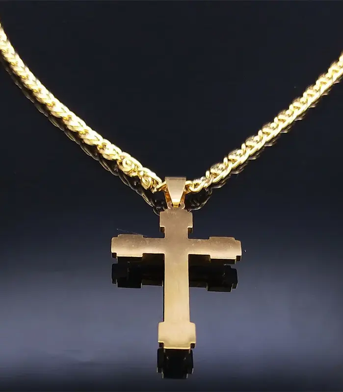 HNSP-colgante de collar con cruz de circón de lujo de acero inoxidable para hombres y mujeres, accesorios de joyería 2