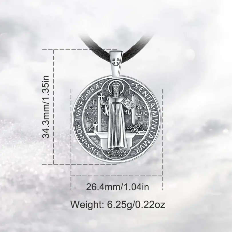 Collar de San Benito Eudora, amuleto católico de Plata de Ley 925, colgante de cruz de San Benito, joyería espiritual, Buen regalo Unisex 2
