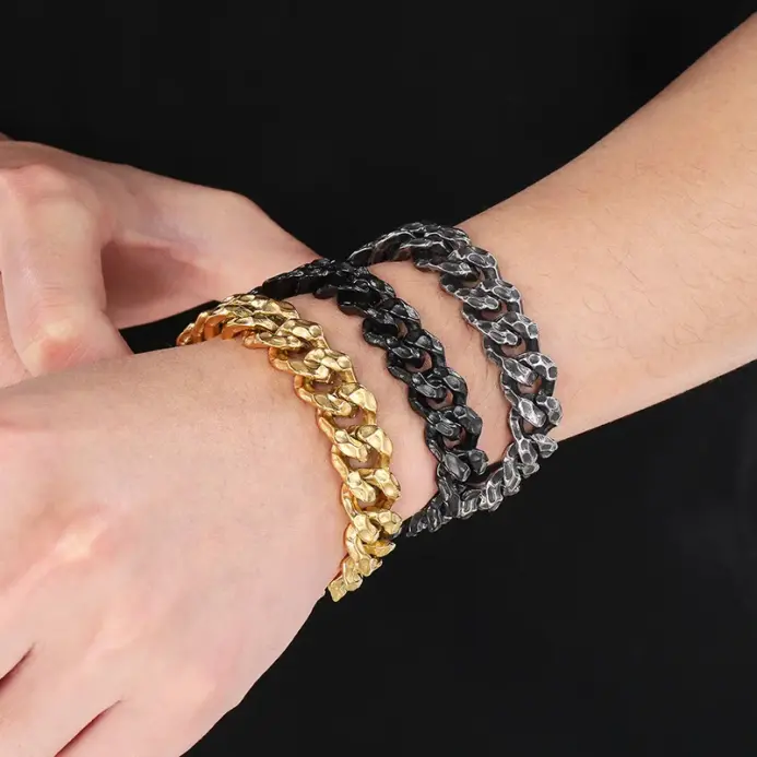 Pulsera KALEN de 19-22 cm con Patrón Vintage, para Hombre, Gruesa, de Acero Inoxidable 316L, Joyería Creativa con Diseño de Puntos 2