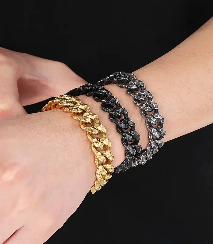 Pulsera KALEN de 19-22 cm con Patrón Vintage, para Hombre, Gruesa, de Acero Inoxidable 316L, Joyería Creativa con Diseño de Puntos 2