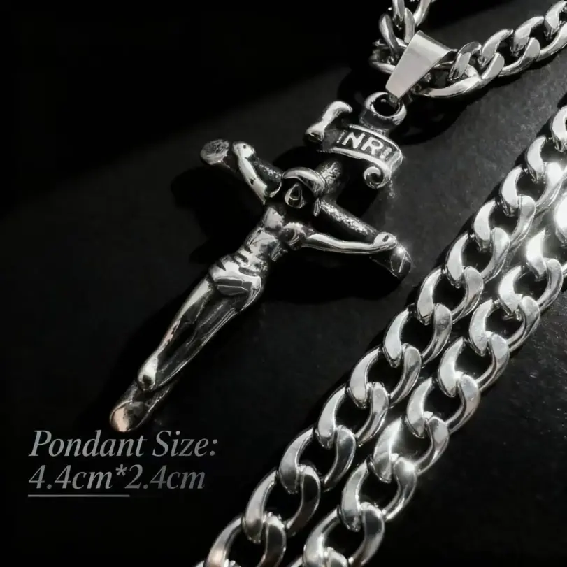 HNSP 316L Acero inoxidable Jesús Cruz colgante collar para hombres joyería accesorios regalos religiosos 6