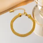 ANENJERY 316L Acero inoxidable doble hechizo Color dorado pulsera de cadena giratoria gruesa mujer Ins joyería de diseño Simple 2