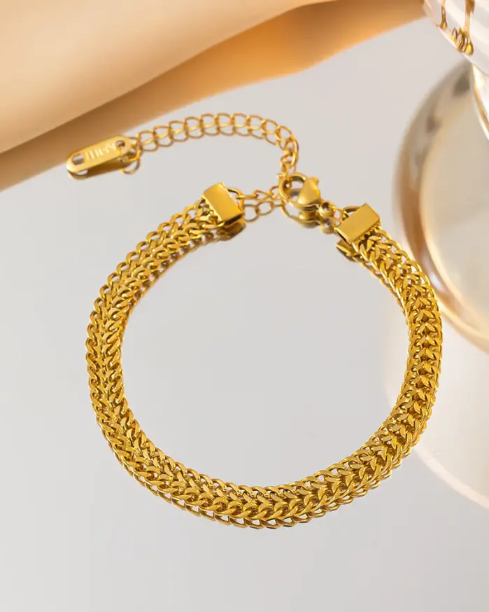 ANENJERY 316L Acero inoxidable doble hechizo Color dorado pulsera de cadena giratoria gruesa mujer Ins joyería de diseño Simple 2