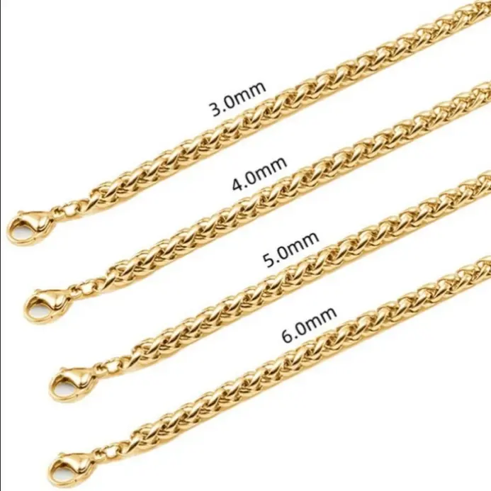 Collar de cadena trenzada de acero inoxidable HNSP de 3MM-6MM para hombres y mujeres, accesorios de joyería, resistente al agua y antidecoloración. 2