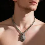 HNSP 316L Acero inoxidable vikingo cabeza de lobo colgante collar para hombres Punk gótico accesorios de joyería 4
