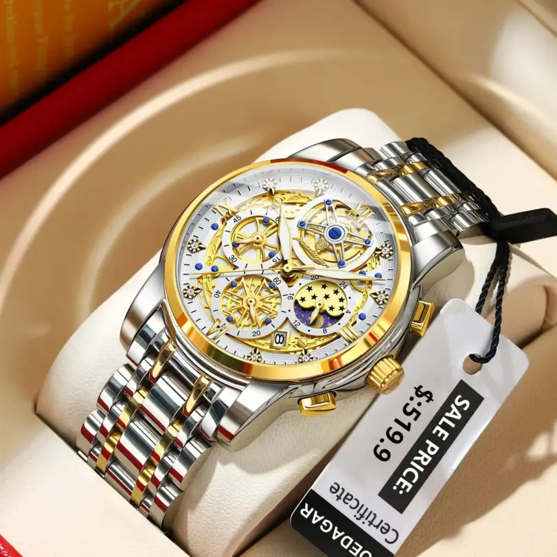 Reloj POEDAGAR de lujo a la moda para hombre, Reloj de pulsera resistente al agua con fecha luminosa para hombre, cronógrafo de acero inoxidable, relojes de cuarzo para hombre 2