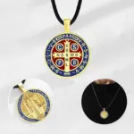 Eudora-collar de plata de ley 925 con cruz de oro de 18 quilates, colgante esmaltado de San Benito, amuleto católico, joyería para hombres y mujeres 3