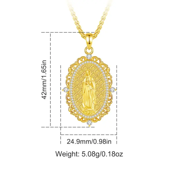 Collar de Virgen María, Chapado en Oro de 24K, Medallón de la Virgen, Colgante de Cruz, Joyería Religiosa, Regalo para Mujer y Hombre 2