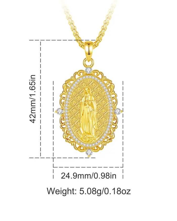 Collar de Virgen María, Chapado en Oro de 24K, Medallón de la Virgen, Colgante de Cruz, Joyería Religiosa, Regalo para Mujer y Hombre 2