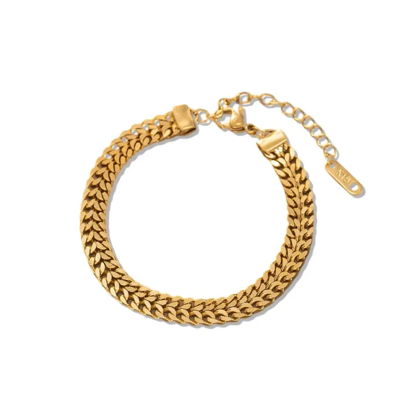 ANENJERY 316L Acero inoxidable doble hechizo Color dorado pulsera de cadena giratoria gruesa mujer Ins joyería de diseño Simple 6