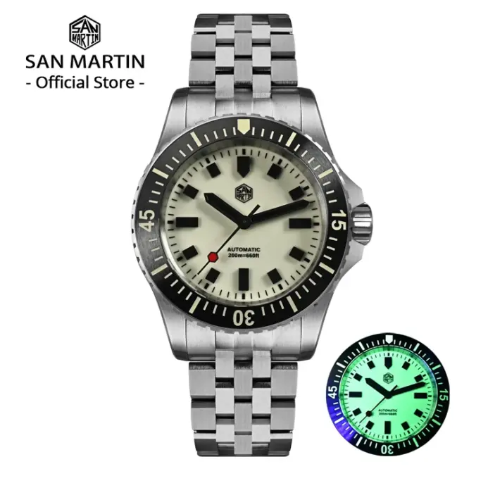 Reloj de buceo para hombre con revestimiento endurecedor San Martin 1200HV, esfera luminosa completa, bloques luminosos ST2130, reloj mecánico automático SN0012 1