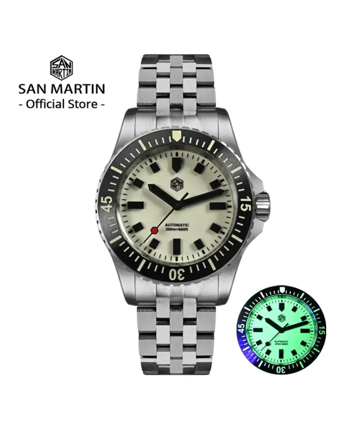 Reloj de buceo para hombre con revestimiento endurecedor San Martin 1200HV, esfera luminosa completa, bloques luminosos ST2130, reloj mecánico automático SN0012 1