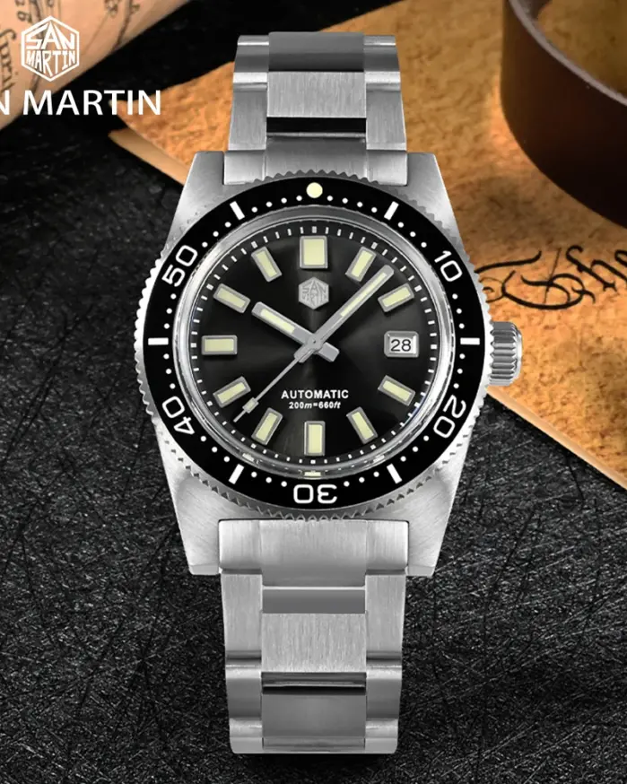 San Martin-Reloj de buceo mecánico automático para hombre, cronógrafo clásico de lujo de 37mm, zafiro, PT5000, SW200, fecha, 20Bar, luminoso, 62mas, nuevo 2