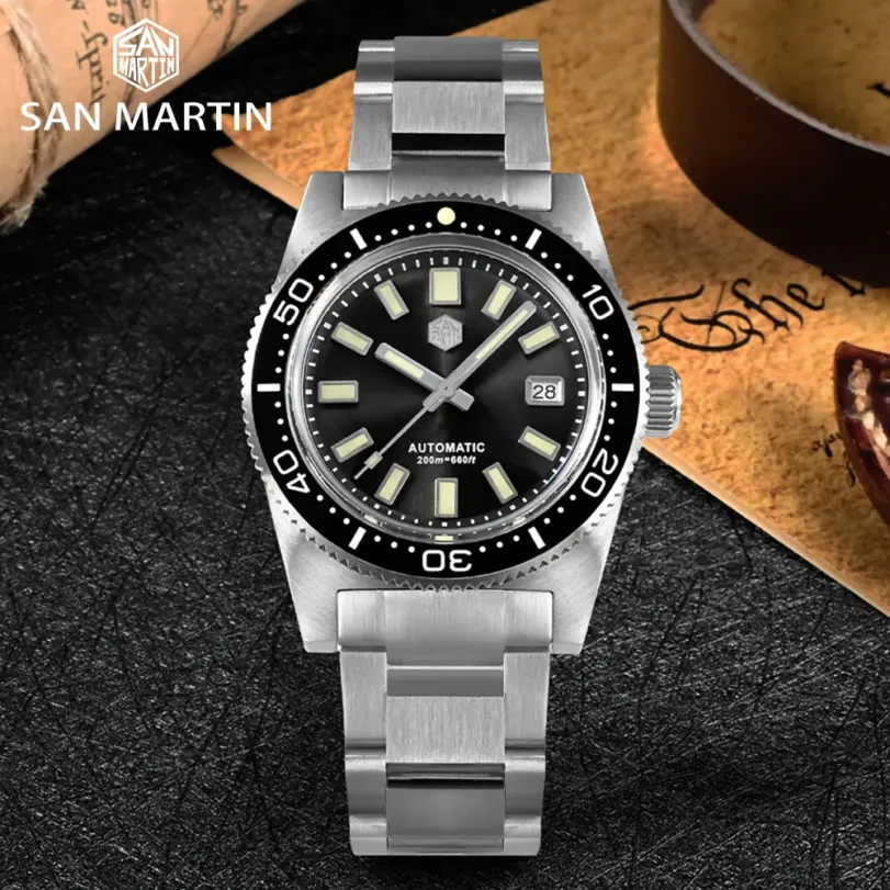 San Martin-Reloj de buceo mecánico automático para hombre, cronógrafo clásico de lujo de 37mm, zafiro, PT5000, SW200, fecha, 20Bar, luminoso, 62mas, nuevo 2