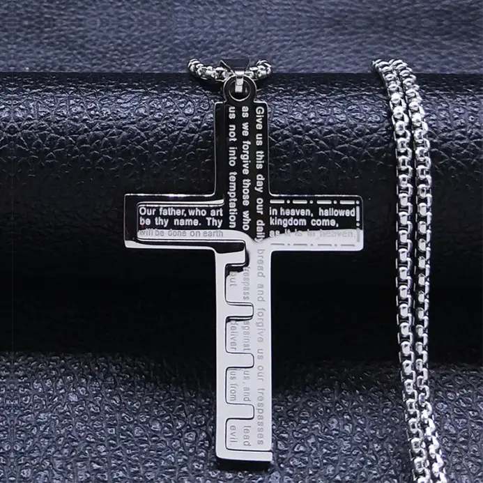 HNSP-collar con colgante de cruz de la Biblia para hombre, empalme de acero inoxidable, accesorios de joyería cristiana religiosa 2
