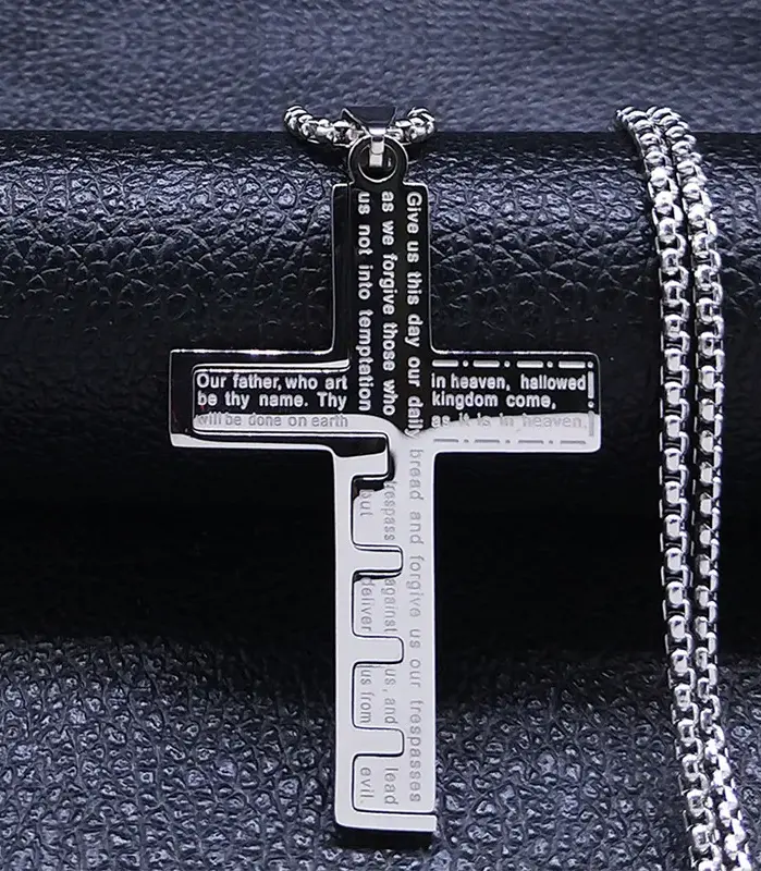 HNSP-collar con colgante de cruz de la Biblia para hombre, empalme de acero inoxidable, accesorios de joyería cristiana religiosa 2