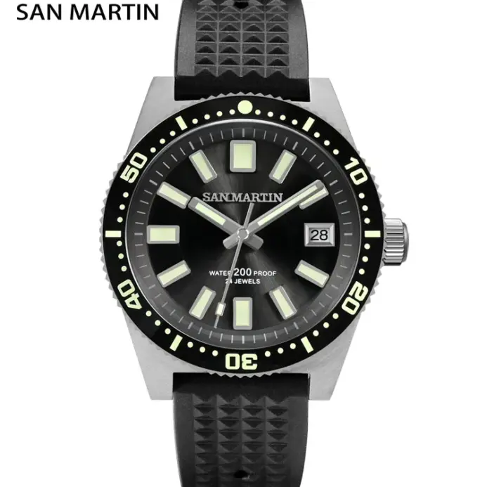 Reloj de buceo San Martin V3 62mas 40mm NH35 reloj mecánico automático para hombres completamente luminoso impermeable 200m correa de goma SN0007 1