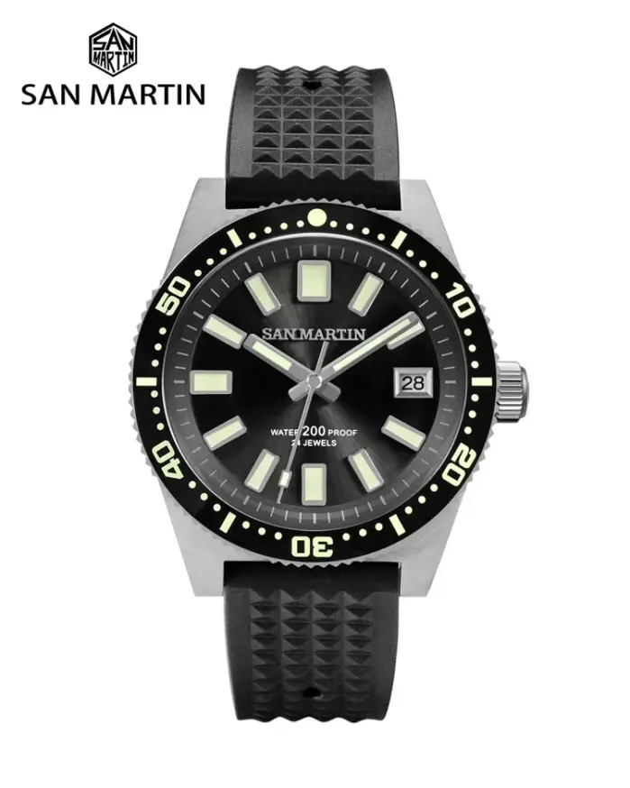 Reloj de buceo San Martin V3 62mas 40mm NH35 reloj mecánico automático para hombres completamente luminoso impermeable 200m correa de goma SN0007 1