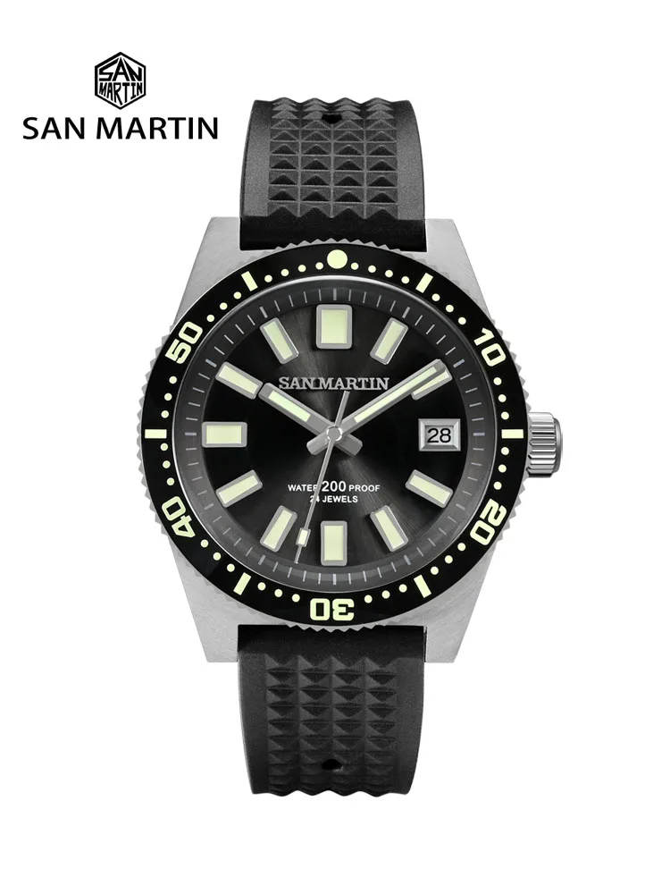 Reloj de buceo San Martin V3 62mas 40mm NH35 reloj mecánico automático para hombres completamente luminoso impermeable 200m correa de goma SN0007 1 Reloj de buceo San Martin V3 62mas 40mm NH35 reloj mecánico automático para hombres completamente luminoso impermeable 200m correa de goma SN0007 1