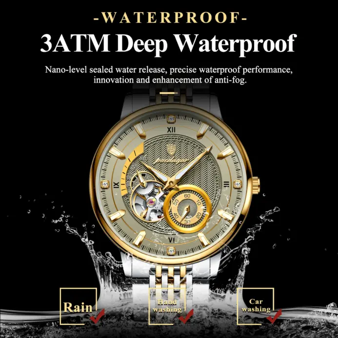 Reloj de Lujo para Hombre POEDAGAR, Reloj de Hombre Luminoso a Prueba de Agua, Tourbillon Hueco, Mecánico Automático, de Acero Inoxidable + Caja 2