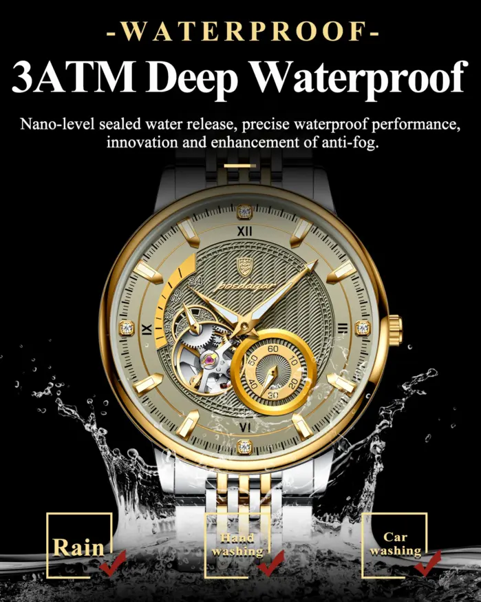 Reloj de Lujo para Hombre POEDAGAR, Reloj de Hombre Luminoso a Prueba de Agua, Tourbillon Hueco, Mecánico Automático, de Acero Inoxidable + Caja 2
