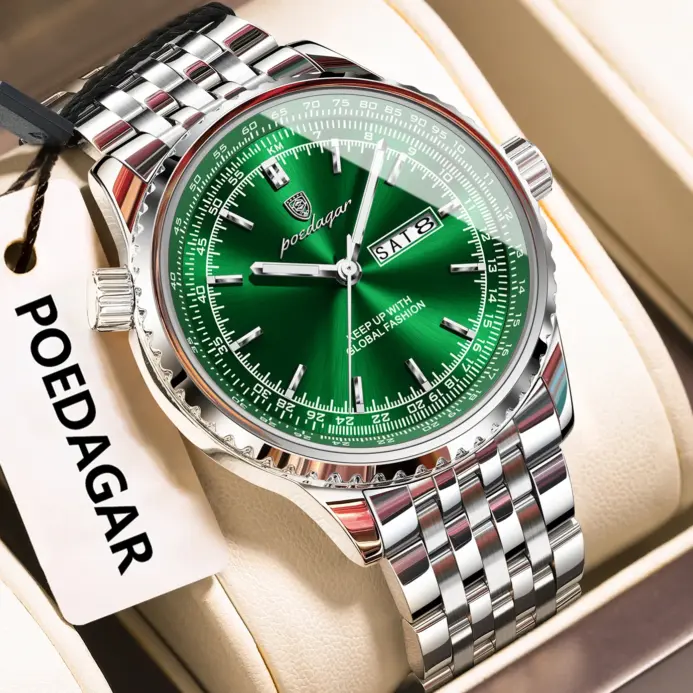 Reloj POEDAGAR de lujo para hombre, reloj de cuarzo con fecha y semana de acero inoxidable para hombre, relojes militares luminosos resistentes al agua de alta calidad para hombre 1