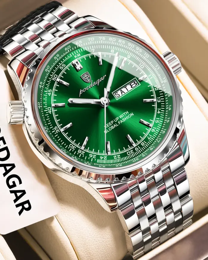 Reloj POEDAGAR de lujo para hombre, reloj de cuarzo con fecha y semana de acero inoxidable para hombre, relojes militares luminosos resistentes al agua de alta calidad para hombre 1
