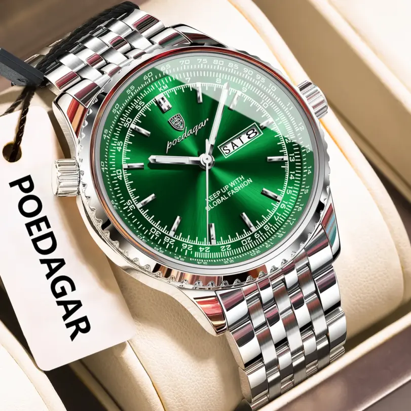 Reloj POEDAGAR de lujo para hombre, reloj de cuarzo con fecha y semana de acero inoxidable para hombre, relojes militares luminosos resistentes al agua de alta calidad para hombre 1