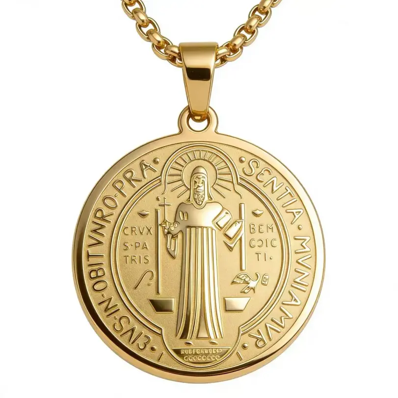 Collar San Benito de Acero Inoxidable 316L HNSP, Colgante de Medalla Redonda, Joyería Religiosa Católica de San Benito, Accesorios de Regalo 6