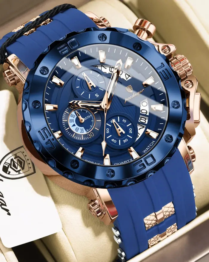 Reloj de Hombre de Lujo Original POEDAGAR, Cronógrafo, Resistente al Agua, Luminoso, Deportivo, con Calendario, Correa de Silicona, Reloj de Cuarzo para Hombre 1