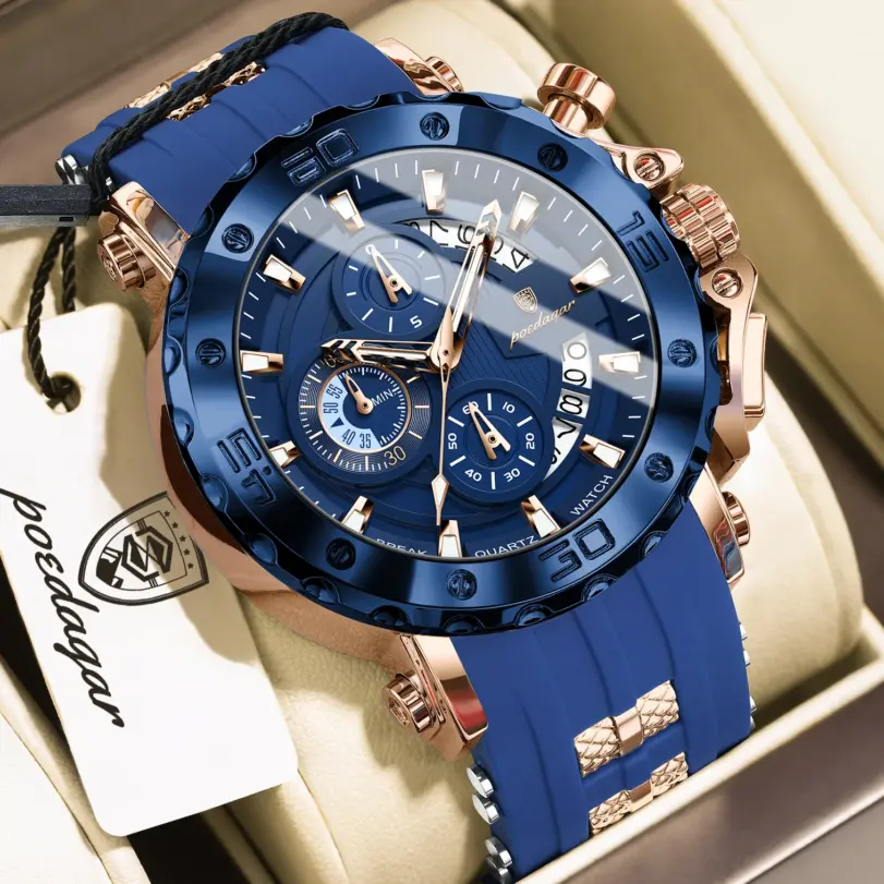 Reloj de Hombre de Lujo Original POEDAGAR, Cronógrafo, Resistente al Agua, Luminoso, Deportivo, con Calendario, Correa de Silicona, Reloj de Cuarzo para Hombre 1