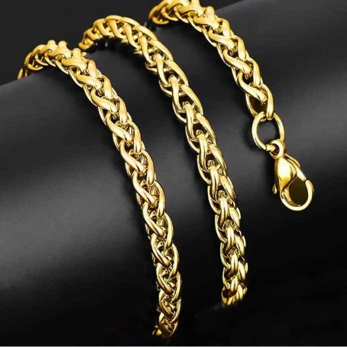 Collar de cadena trenzada de acero inoxidable HNSP de 3MM-6MM para hombres y mujeres, accesorios de joyería, resistente al agua y antidecoloración. 1