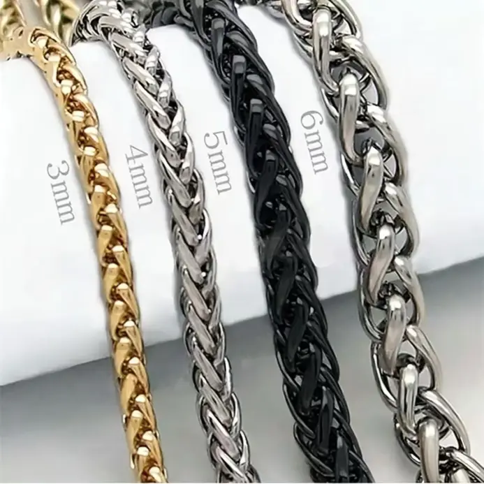 Collar de cadena de cuerda trenzada de acero inoxidable HNSP para hombre, joyería versátil para el cuello, colgante, accesorios de cadena en negro/dorado, 3/4/5/6/8MM 1