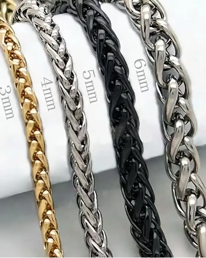 Collar de cadena de cuerda trenzada de acero inoxidable HNSP para hombre, joyería versátil para el cuello, colgante, accesorios de cadena en negro/dorado, 3/4/5/6/8MM 1