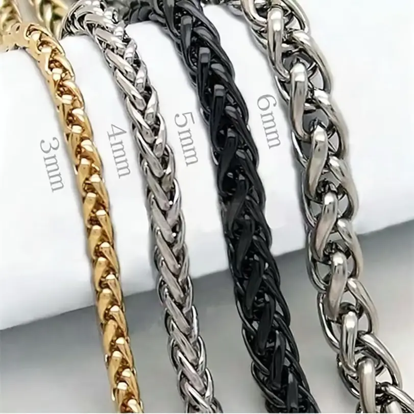 Collar de cadena de cuerda trenzada de acero inoxidable HNSP para hombre, joyería versátil para el cuello, colgante, accesorios de cadena en negro/dorado, 3/4/5/6/8MM 1