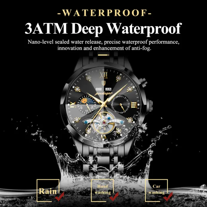 Relojes de Lujo POEDAGAR para Hombre, Reloj Mecánico Original de Acero Inoxidable, Reloj de Hombre Automático con Tourbillon Hueco a Prueba de Agua 2