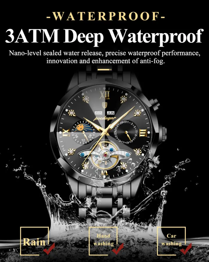 Relojes de Lujo POEDAGAR para Hombre, Reloj Mecánico Original de Acero Inoxidable, Reloj de Hombre Automático con Tourbillon Hueco a Prueba de Agua 2