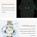 POEDAGAR, reloj de pulsera de lujo para mujer, luminoso, resistente al agua, fecha, semana, relojes de vestir para mujer, reloj de acero inoxidable para mujer, reloj de cuarzo + caja 3