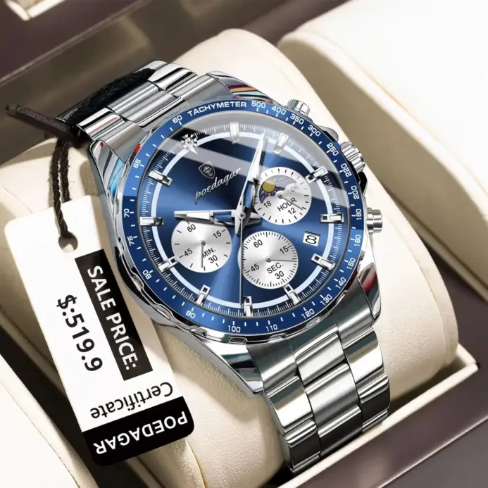 Reloj POEDAGAR Original para hombre, Reloj deportivo resistente al agua con cronógrafo luminoso y fecha para hombre, relojes de cuarzo de acero inoxidable para hombre 1