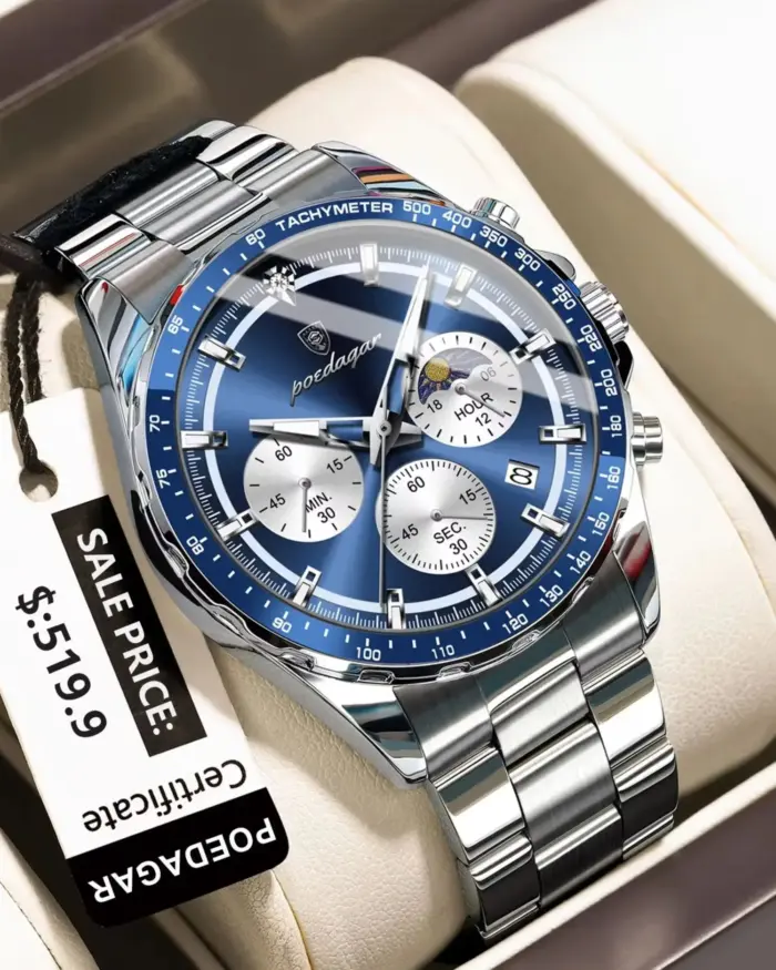 Reloj POEDAGAR Original para hombre, Reloj deportivo resistente al agua con cronógrafo luminoso y fecha para hombre, relojes de cuarzo de acero inoxidable para hombre 1