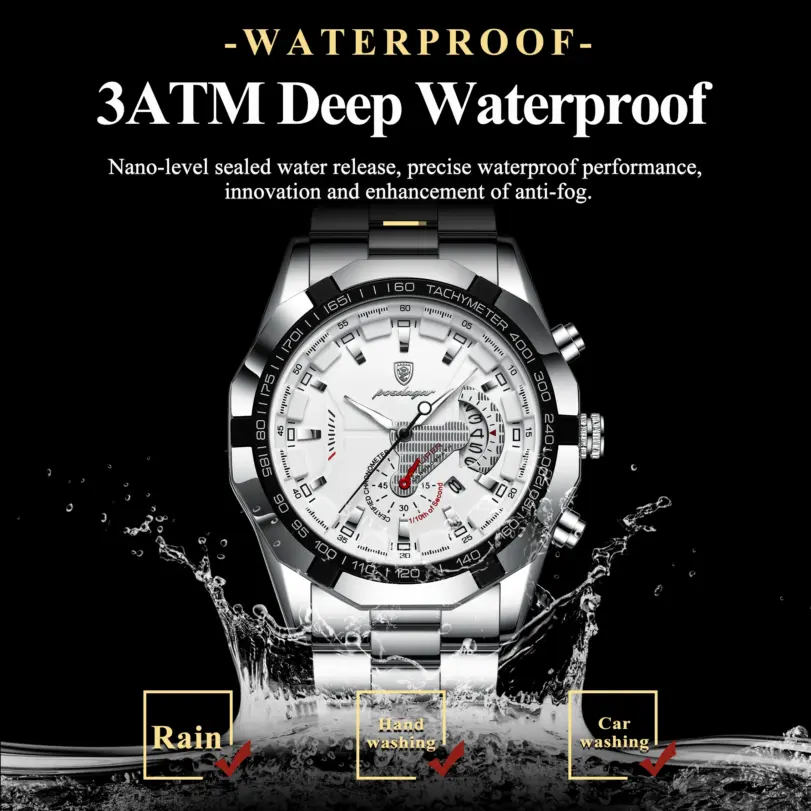 Reloj POEDAGAR militar de negocios para hombre, Reloj de pulsera con calendario luminoso resistente al agua para hombre, relojes de cuarzo de acero inoxidable para hombre, Reloj masculino 3