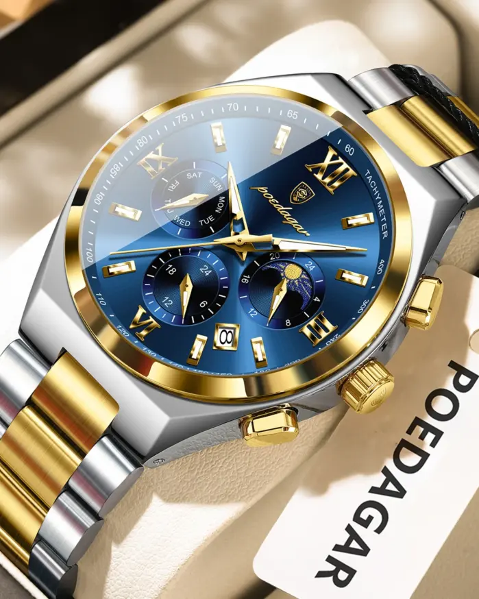 Reloj de pulsera POEDAGAR deportivo de lujo para Hombre, Reloj Original luminoso con fecha semanal para Hombre, relojes de cuarzo de acero inoxidable para Hombre, Reloj para Hombre 1