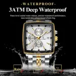 POEDAGAR-Reloj de pulsera deportivo cuadrado para hombre, cronógrafo de cuarzo, luminoso, resistente al agua, de lujo, de acero inoxidable 3