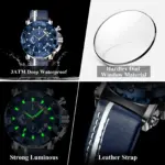 Reloj POEDAGAR de alta calidad para hombre, resistente al agua, fecha luminosa, reloj de moda para hombre, cronógrafo de cuero, relojes de cuarzo para hombre + caja 4