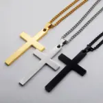 HNSP Collar con colgante de cruz de acero inoxidable 316L en blanco para grabar, accesorios de joyería religiosa de protección DIY 1