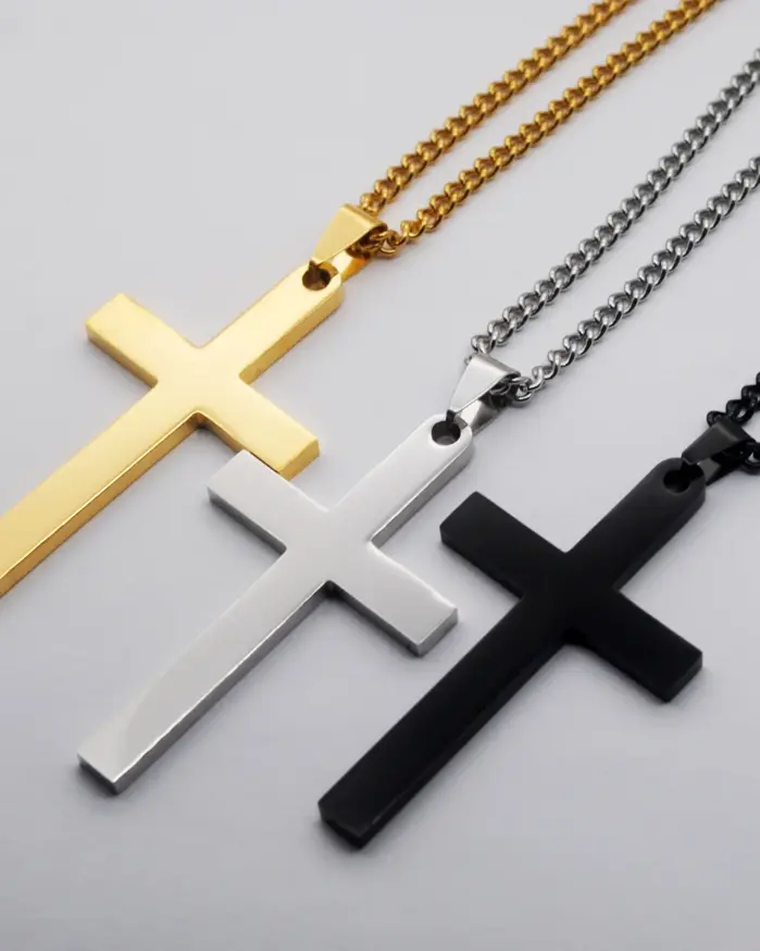HNSP Collar con colgante de cruz de acero inoxidable 316L en blanco para grabar, accesorios de joyería religiosa de protección DIY 1